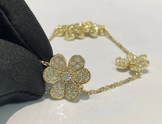 18K Gold Luxury Diamond Jewelry Custom Brand VCA Frivole Bracelet 5 Flowers