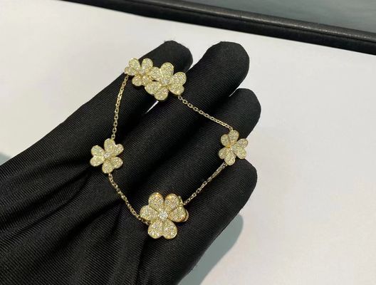 18K Gold Luxury Diamond Jewelry Custom Brand VCA Frivole Bracelet 5 Flowers