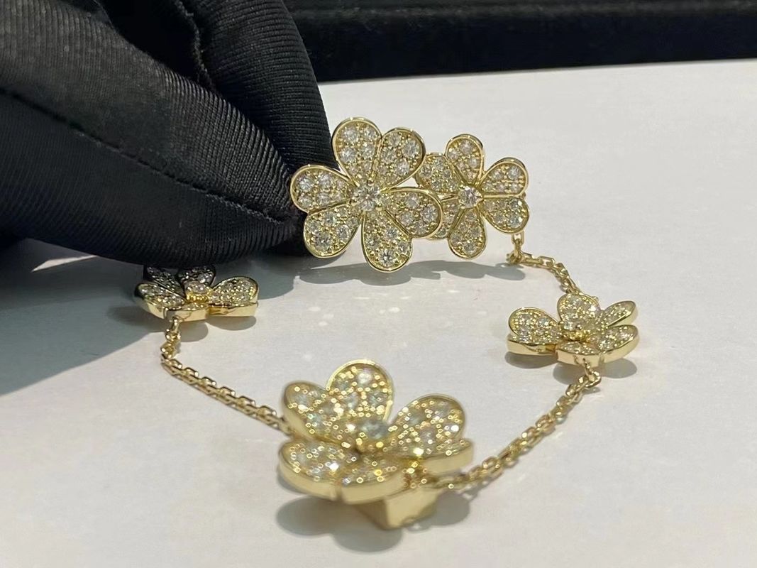 18K Gold Luxury Diamond Jewelry Custom Brand VCA Frivole Bracelet 5 Flowers