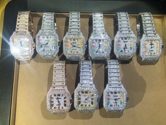 هيب هوب ثلجية خارج المختبر الماس الكبيرة Vvs Moissanite ساعة